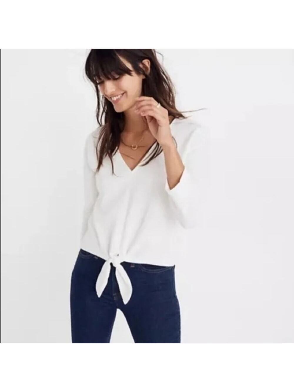 Madewell Texture & Thread EUC Women's Ivory Cream Tie Front Top Size S